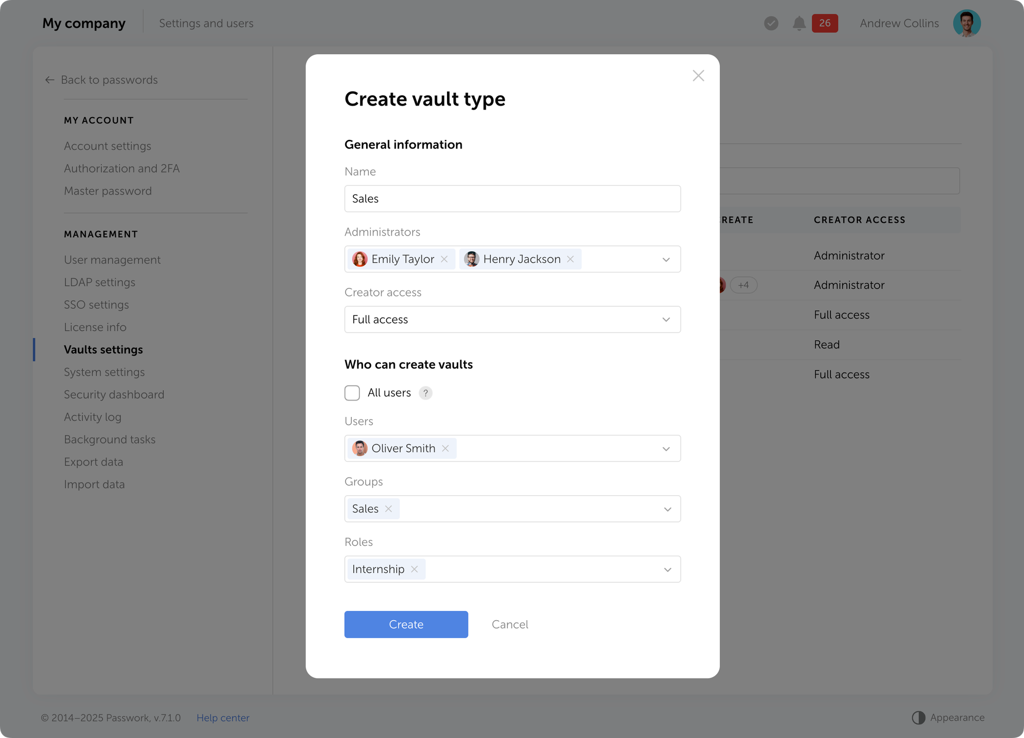 Creating vault types
