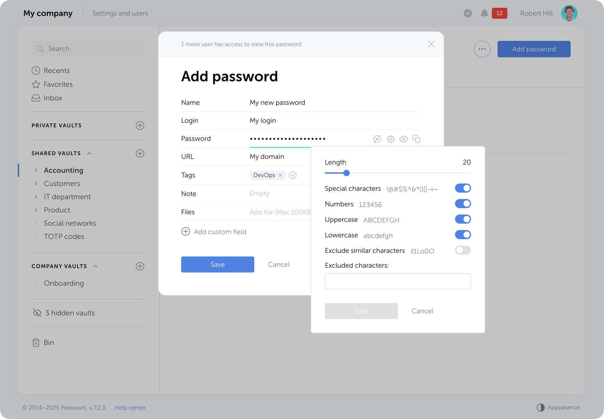 Customizable parameters (length, character types)